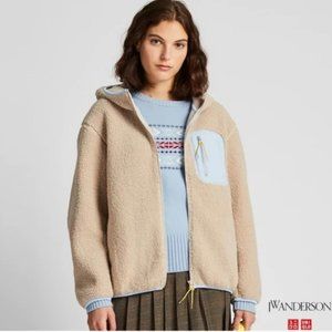 JW Anderson Uniqlo Fleece Zipped Hoodie Cream Blue